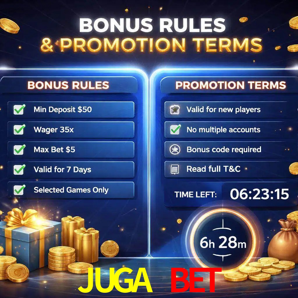 Reglas de promoción JUGA BET y condiciones de bonos explicadas visualmente